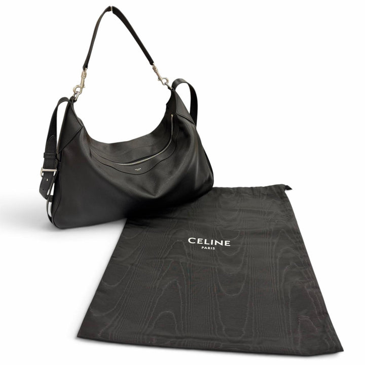 美品▼CELINE セリーヌ 11177 サプルグレインカーフ ラージ ストラップ ロミー 2WAY ショルダーバッグ ブラック 定価484000円 保存袋付き