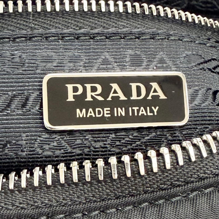 極美品△PRADA プラダ 1N204X Re-Edition 2005 Re-Nylon トライアングルロゴ キーリング付 ハンドバッグ ブラック シルバー金具 伊製