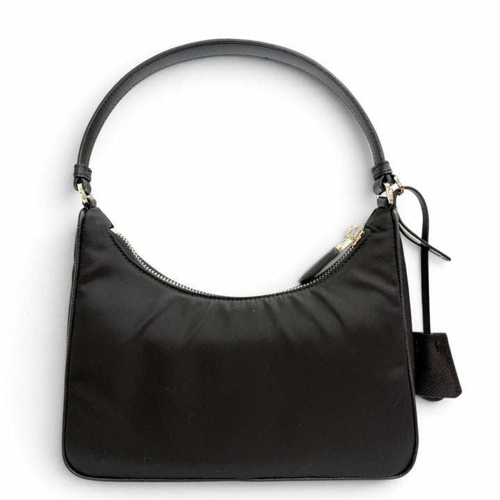 極美品△PRADA プラダ 1N204X Re-Edition 2005 Re-Nylon トライアングルロゴ キーリング付 ハンドバッグ ブラック シルバー金具 伊製