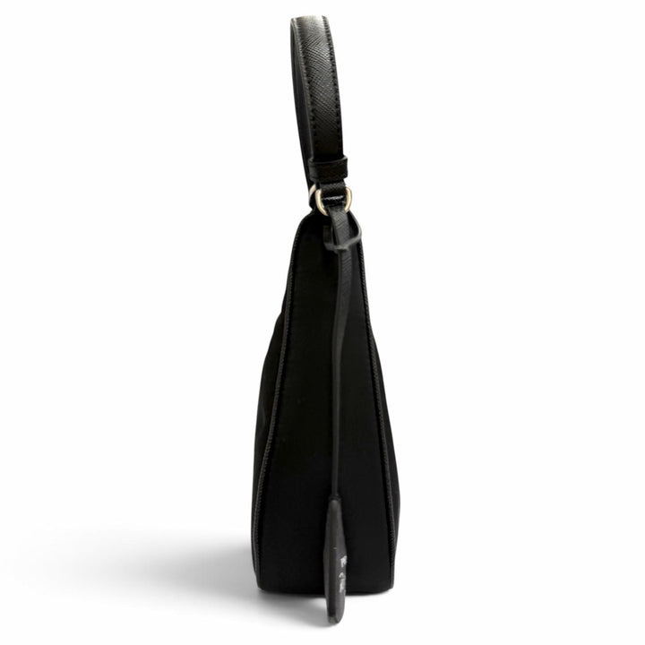 極美品△PRADA プラダ 1N204X Re-Edition 2005 Re-Nylon トライアングルロゴ キーリング付 ハンドバッグ ブラック シルバー金具 伊製