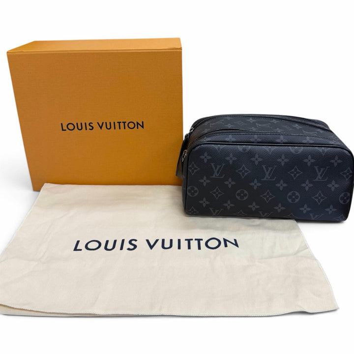 極美品□LOUIS VUITTON ルイヴィトン M46354 ドップ・キット モノグラムエクリプス トラベルポーチ セカンドバッグ ブラック フランス製