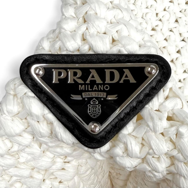 未使用品★PRADA プラダ 1BG392 クロシェ トートバッグ トライアングルロゴ ロゴデザイン クロシェ編み ホワイト イタリア製 保存袋付き