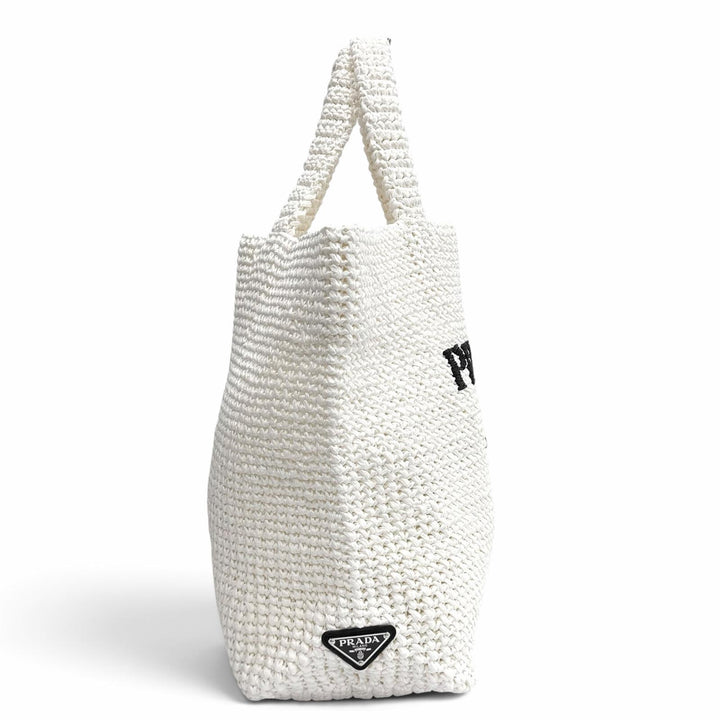 未使用品★PRADA プラダ 1BG392 クロシェ トートバッグ トライアングルロゴ ロゴデザイン クロシェ編み ホワイト イタリア製 保存袋付き