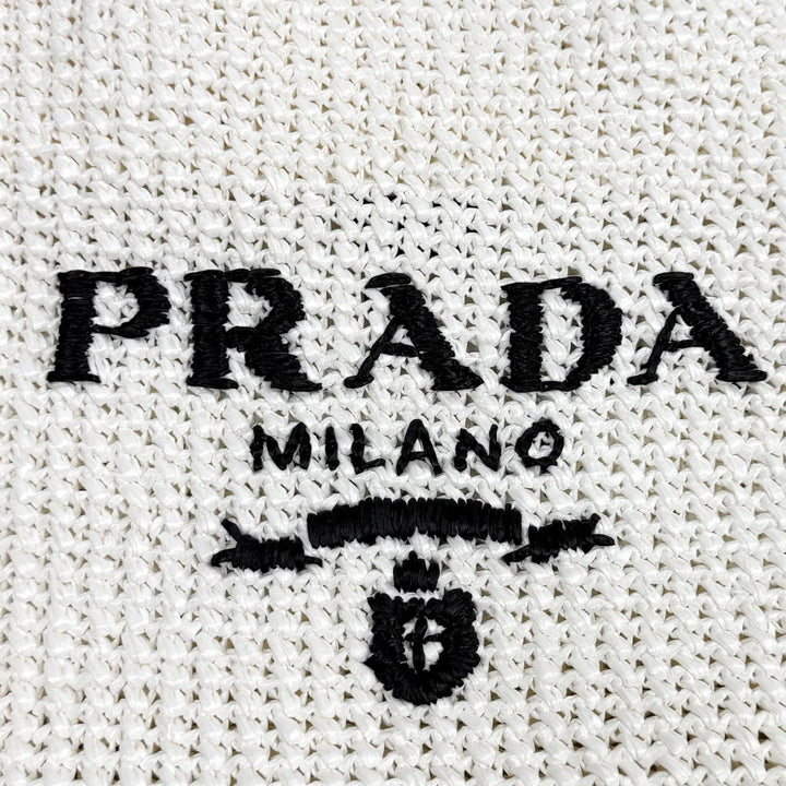 未使用品★PRADA プラダ 1BG392 クロシェ トートバッグ トライアングルロゴ ロゴデザイン クロシェ編み ホワイト イタリア製 保存袋付き