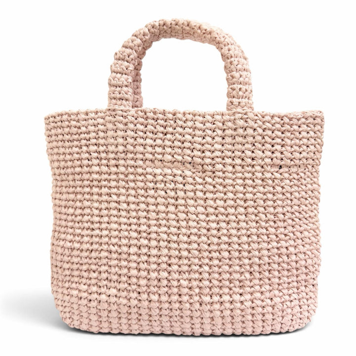 極美品△PRADA プラダ 1BG422 スモール クロシェ ラフィア100% トライアングルロゴ トートバッグ ハンドバッグ ピンク ブラック 伊製