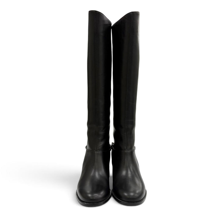 未使用品★Christian Louboutin クリスチャンルブタン 3130073 CATE BOOT FLAT CALF チェーン装飾 レザー ロングブーツ 38.5 保存袋付