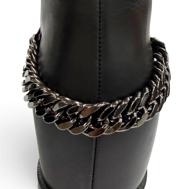 未使用品★Christian Louboutin クリスチャンルブタン 3130073 CATE BOOT FLAT CALF チェーン装飾 レザー ロングブーツ 38.5 保存袋付