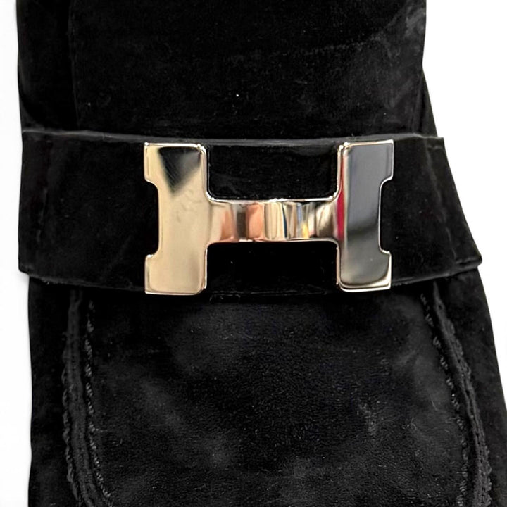 極美品★HERMES エルメス フォリー60 シルバー金具 H金具 スウェードレザー ロングブーツ ブラック 35 イタリア製 レディース 保存袋付き