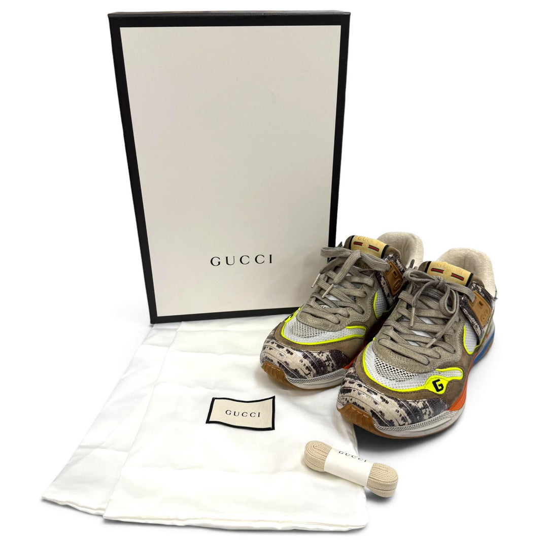 未使用品▼GUCCI グッチ ウルトラペース スウェードレザー パイソン柄 ロックテジュプリント スニーカー マルチ 7 メンズ 箱・保存袋付き
