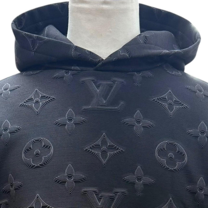 美品▼LOUIS VUITTON ルイヴィトン コットン 3Dモノグラム フーデッド プルオーバー パーカー ダークグレー S イタリア製 正規品 メンズ