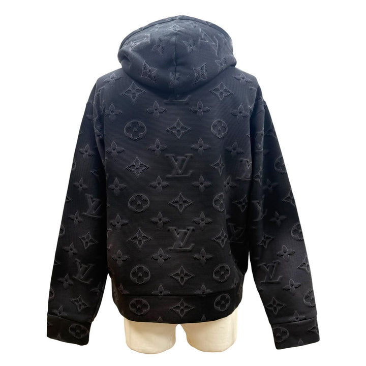 美品▼LOUIS VUITTON ルイヴィトン コットン 3Dモノグラム フーデッド プルオーバー パーカー ダークグレー S イタリア製 正規品 メンズ