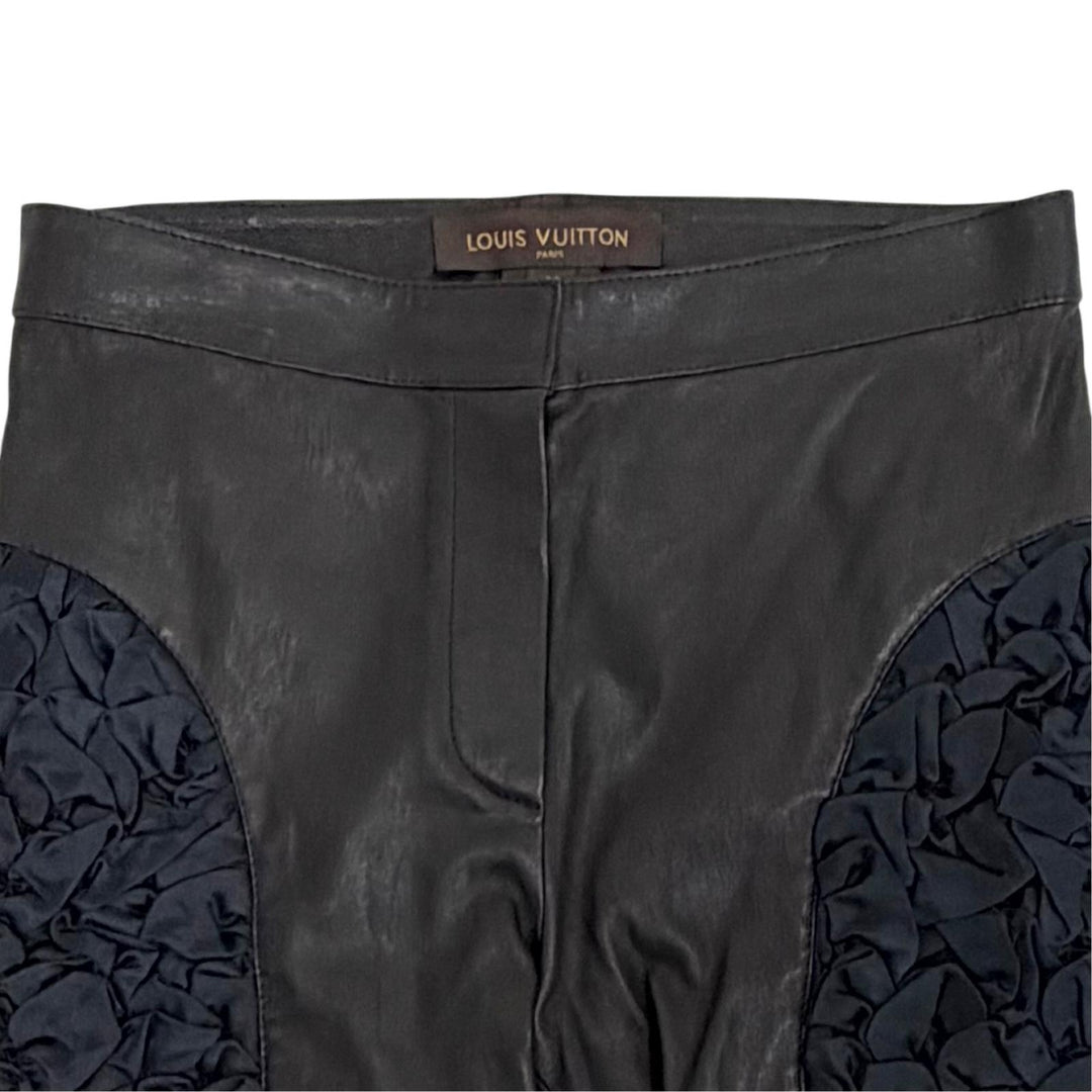 未使用品△LOUIS VUITTON ルイヴィトン LVジップ ラムレザー サイドギャザー ロング パンツ ブラック 36 フランス製 正規品 レディース