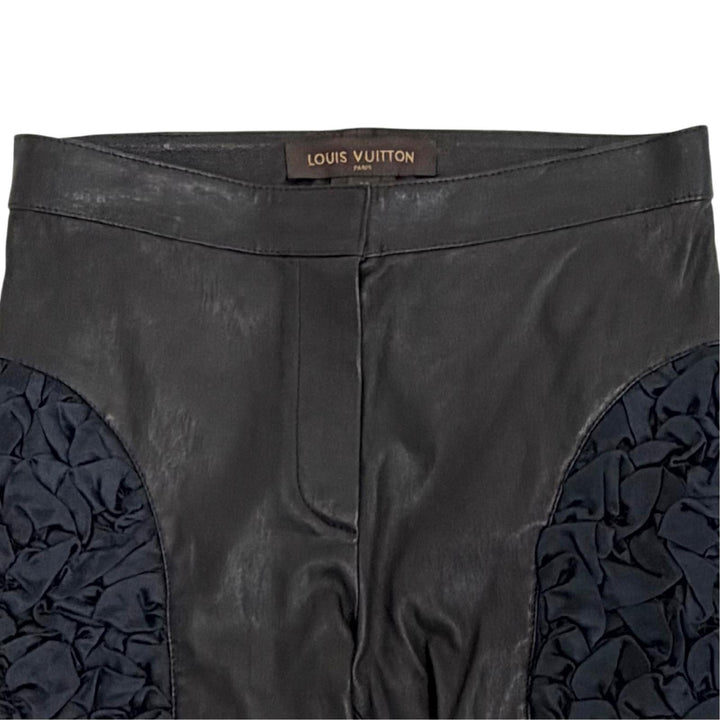 未使用品△LOUIS VUITTON ルイヴィトン LVジップ ラムレザー サイドギャザー ロング パンツ ブラック 36 フランス製 正規品 レディース