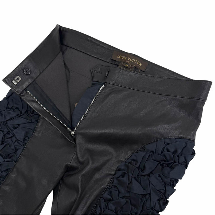 未使用品△LOUIS VUITTON ルイヴィトン LVジップ ラムレザー サイドギャザー ロング パンツ ブラック 36 フランス製 正規品 レディース