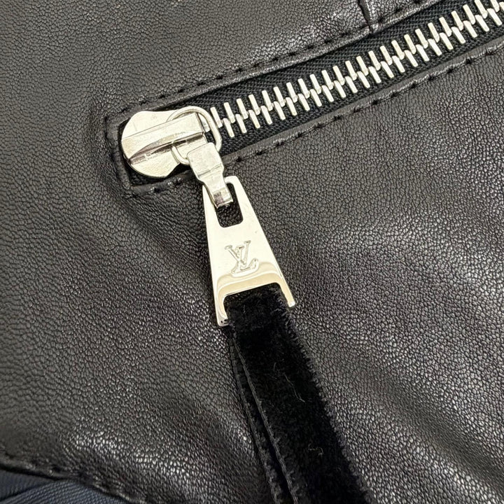 未使用品△LOUIS VUITTON ルイヴィトン LVジップ ラムレザー サイドギャザー ロング パンツ ブラック 36 フランス製 正規品 レディース