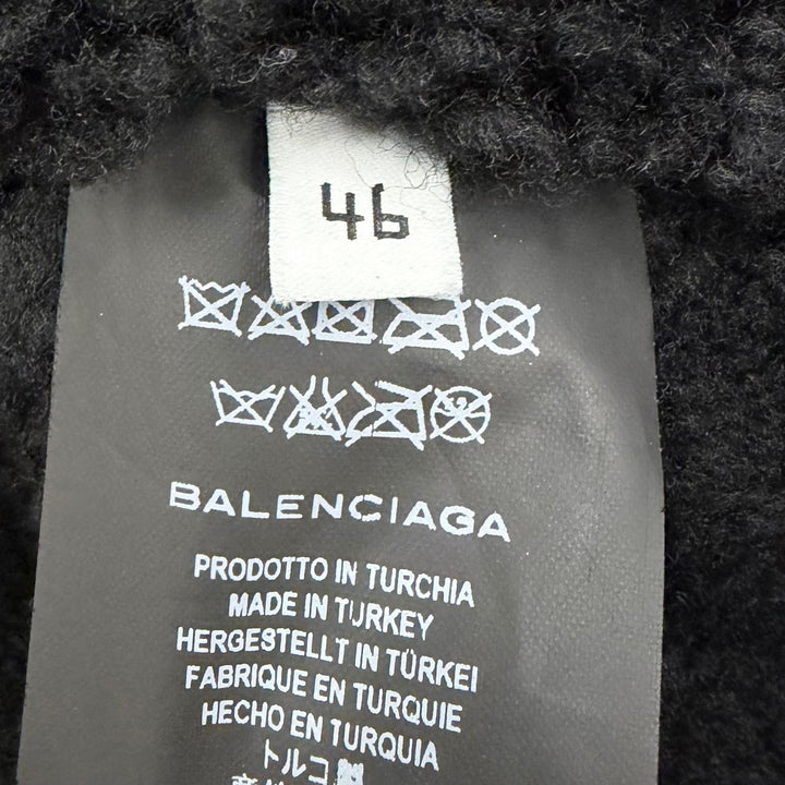 美品□BALENCIAGA バレンシアガ 486093 Shearling Bombadier 羊革 ロゴデザイン ムートンジャケット ボンバージャケット 46 黒 正規品