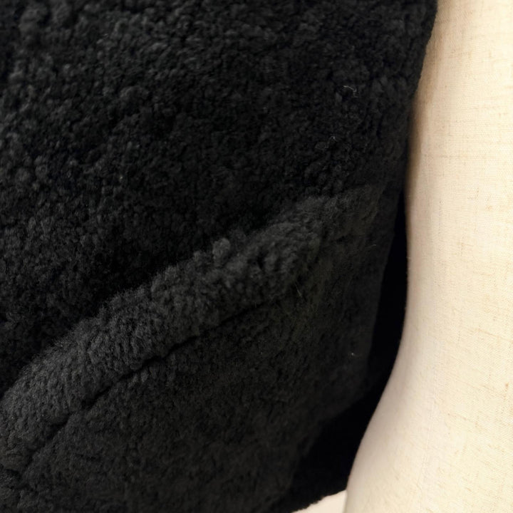 美品□BALENCIAGA バレンシアガ 486093 Shearling Bombadier 羊革 ロゴデザイン ムートンジャケット ボンバージャケット 46 黒 正規品