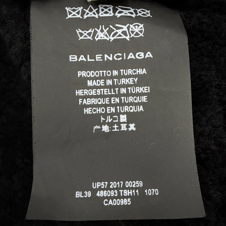 美品□BALENCIAGA バレンシアガ 486093 Shearling Bombadier 羊革 ロゴデザイン ムートンジャケット ボンバージャケット 46 黒 正規品