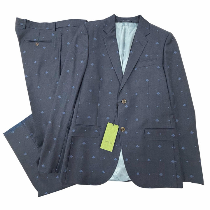 未使用品▼GUCCI グッチ 2022年製 554100 ウール100% ビー刺繍 ロゴ入りボタン シングルスーツ セットアップ ネイビー 46 正規品 メンズ