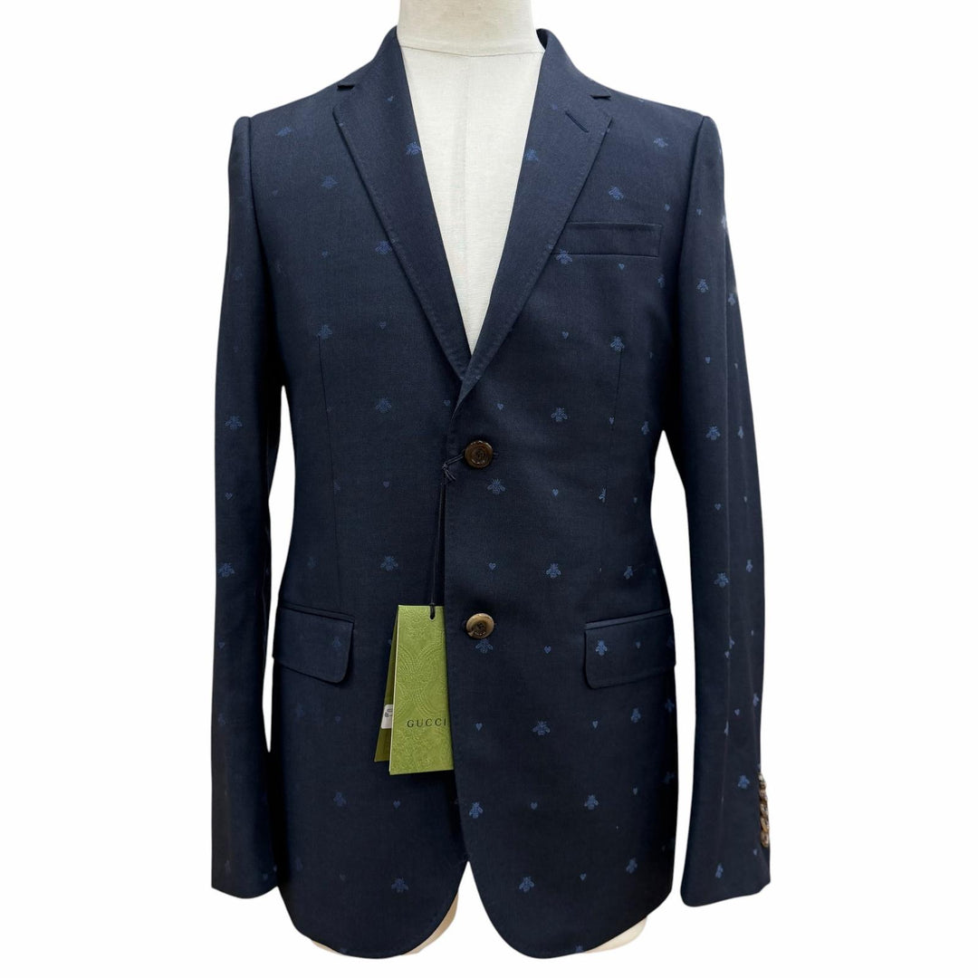 未使用品▼GUCCI グッチ 2022年製 554100 ウール100% ビー刺繍 ロゴ入りボタン シングルスーツ セットアップ ネイビー 46 正規品 メンズ