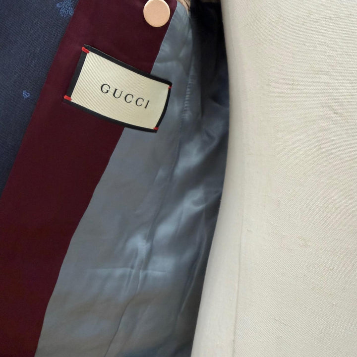 未使用品▼GUCCI グッチ 2022年製 554100 ウール100% ビー刺繍 ロゴ入りボタン シングルスーツ セットアップ ネイビー 46 正規品 メンズ