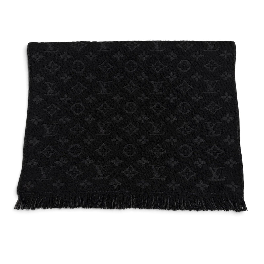 美品▼LOUIS VUITTON ルイヴィトン 2019年製 M70520 ウール100% モノグラムクラシック フリンジ付き マフラー ブラック 正規品 箱付き