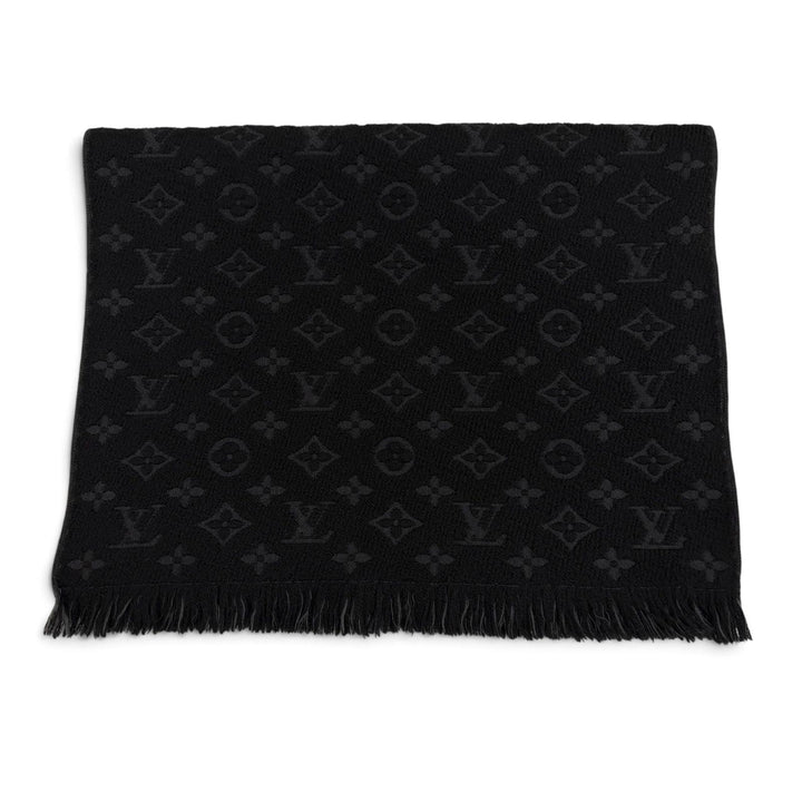 美品▼LOUIS VUITTON ルイヴィトン 2019年製 M70520 ウール100% モノグラムクラシック フリンジ付き マフラー ブラック 正規品 箱付き