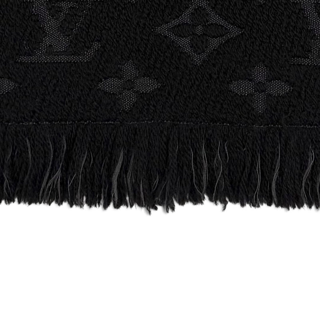 美品▼LOUIS VUITTON ルイヴィトン 2019年製 M70520 ウール100% モノグラムクラシック フリンジ付き マフラー ブラック 正規品 箱付き