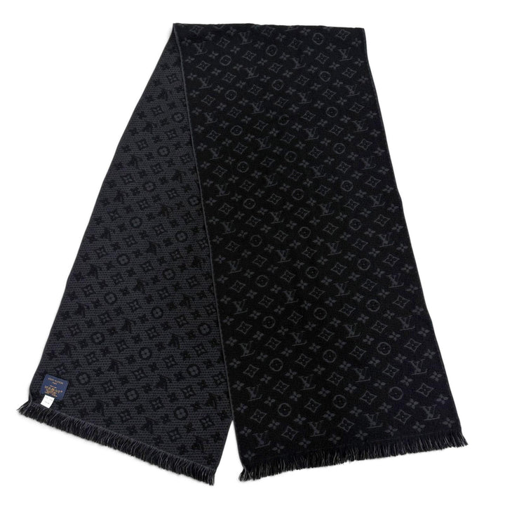 美品▼LOUIS VUITTON ルイヴィトン 2019年製 M70520 ウール100% モノグラムクラシック フリンジ付き マフラー ブラック 正規品 箱付き