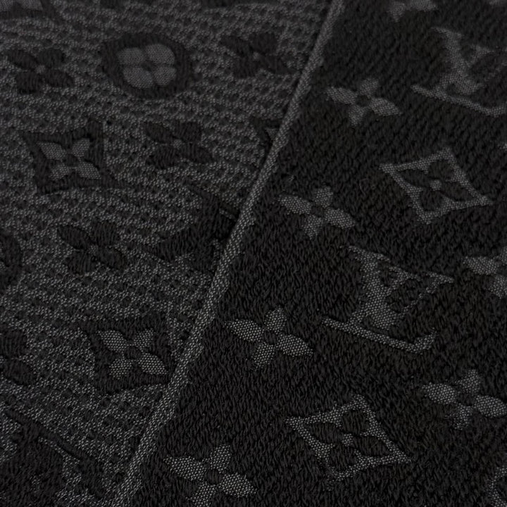 美品▼LOUIS VUITTON ルイヴィトン 2019年製 M70520 ウール100% モノグラムクラシック フリンジ付き マフラー ブラック 正規品 箱付き