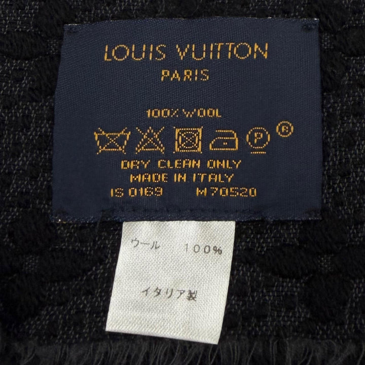 美品▼LOUIS VUITTON ルイヴィトン 2019年製 M70520 ウール100% モノグラムクラシック フリンジ付き マフラー ブラック 正規品 箱付き