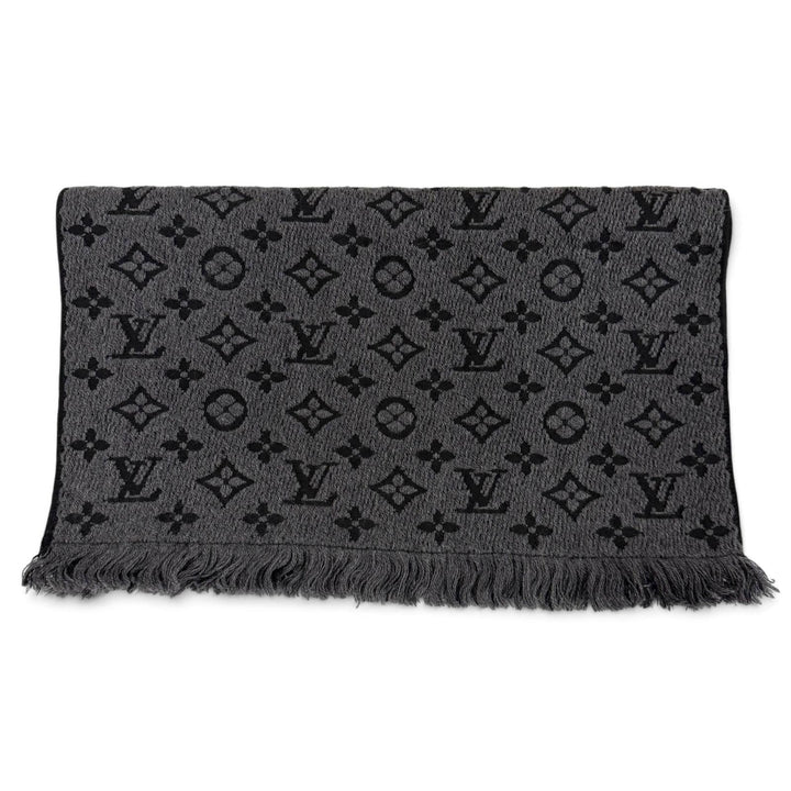 美品▼LOUIS VUITTON ルイヴィトン 2020年製 M78526 ウール100% モノグラムクラシック フリンジ付き マフラー グレー ブラック 正規品