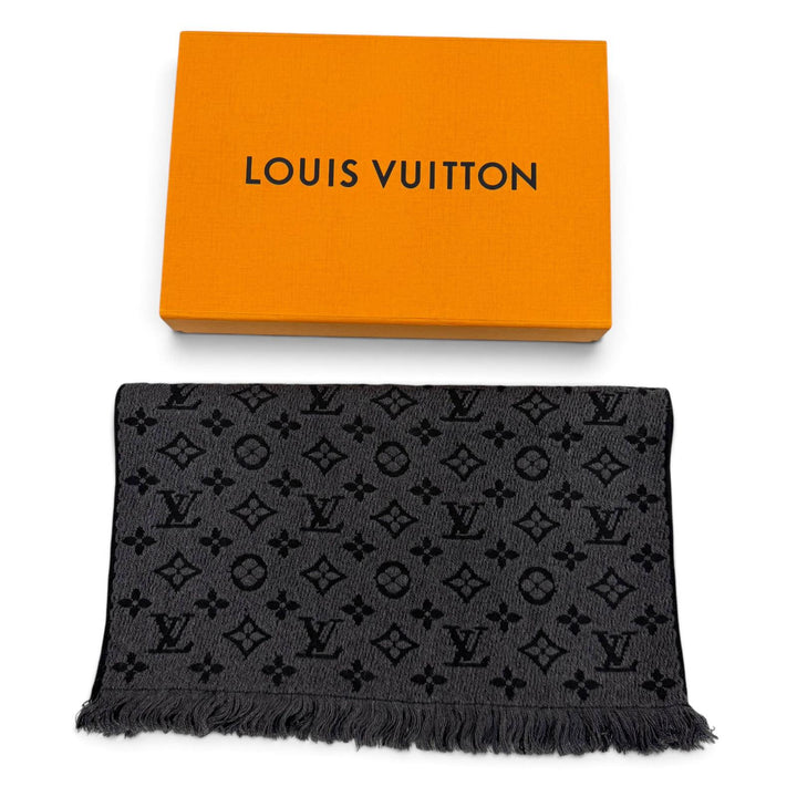美品▼LOUIS VUITTON ルイヴィトン 2020年製 M78526 ウール100% モノグラムクラシック フリンジ付き マフラー グレー ブラック 正規品