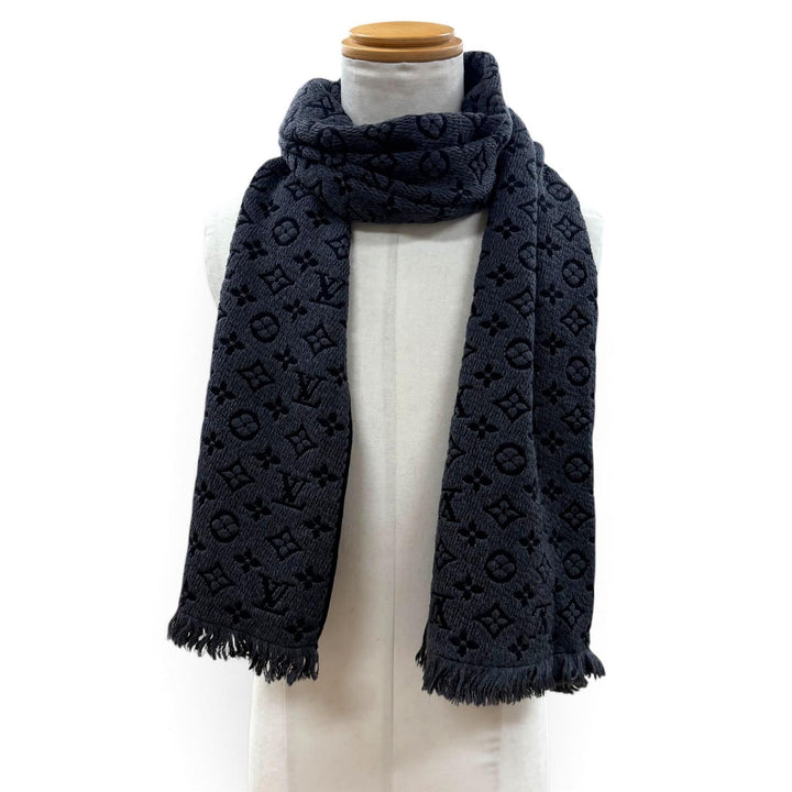 美品▼LOUIS VUITTON ルイヴィトン 2020年製 M78526 ウール100% モノグラムクラシック フリンジ付き マフラー グレー ブラック 正規品