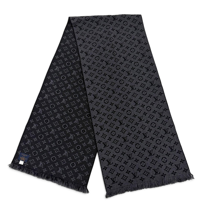 美品▼LOUIS VUITTON ルイヴィトン 2020年製 M78526 ウール100% モノグラムクラシック フリンジ付き マフラー グレー ブラック 正規品