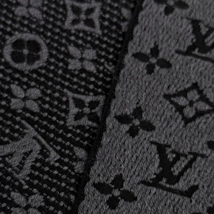 美品▼LOUIS VUITTON ルイヴィトン 2020年製 M78526 ウール100% モノグラムクラシック フリンジ付き マフラー グレー ブラック 正規品