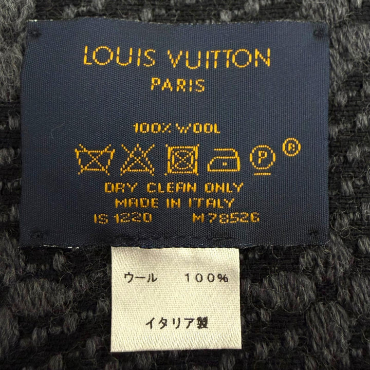 美品▼LOUIS VUITTON ルイヴィトン 2020年製 M78526 ウール100% モノグラムクラシック フリンジ付き マフラー グレー ブラック 正規品