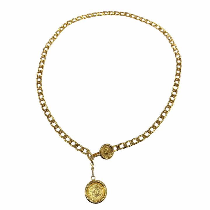 極美品☆CHANEL シャネル ヴィンテージ メタル ココマーク コイン チェーン ベルト ゴールド レディース