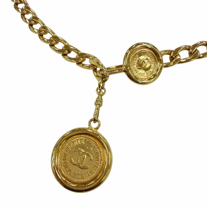 極美品☆CHANEL シャネル ヴィンテージ メタル ココマーク コイン チェーン ベルト ゴールド レディース