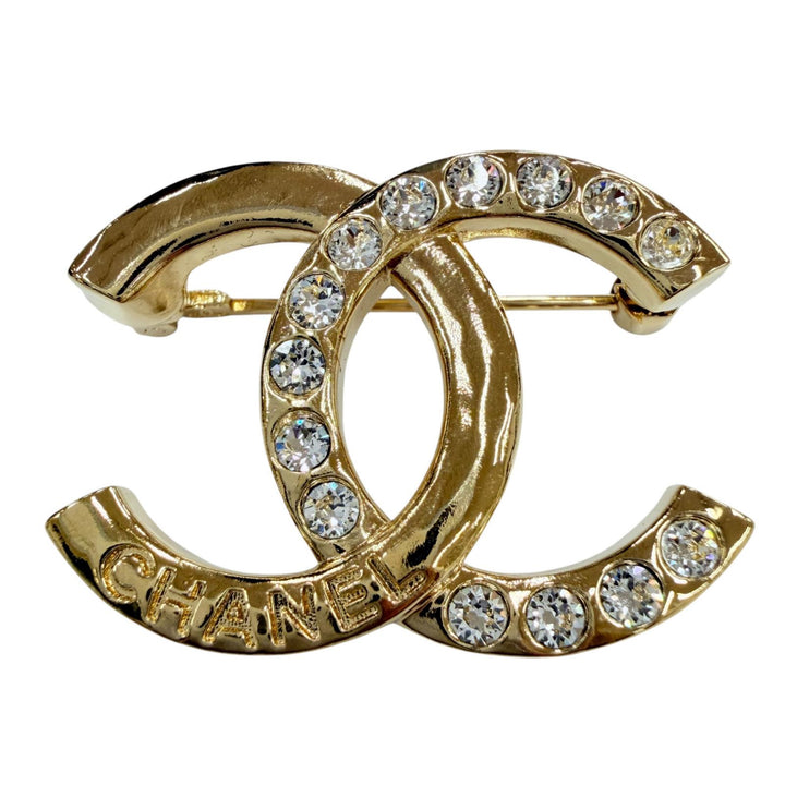 極美品☆CHANEL シャネル A24P メタル ココマーク ラインストーン アクセサリー ブローチ ゴールド フランス製 レディース 箱・保存袋付