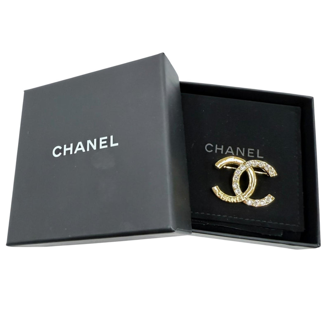 極美品☆CHANEL シャネル A24P メタル ココマーク ラインストーン アクセサリー ブローチ ゴールド フランス製 レディース 箱・保存袋付
