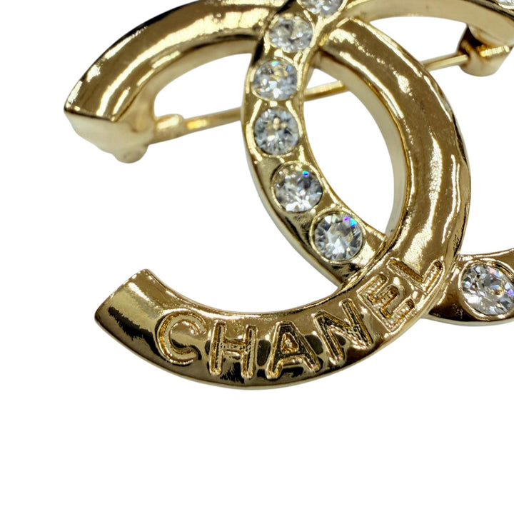 極美品☆CHANEL シャネル A24P メタル ココマーク ラインストーン アクセサリー ブローチ ゴールド フランス製 レディース 箱・保存袋付