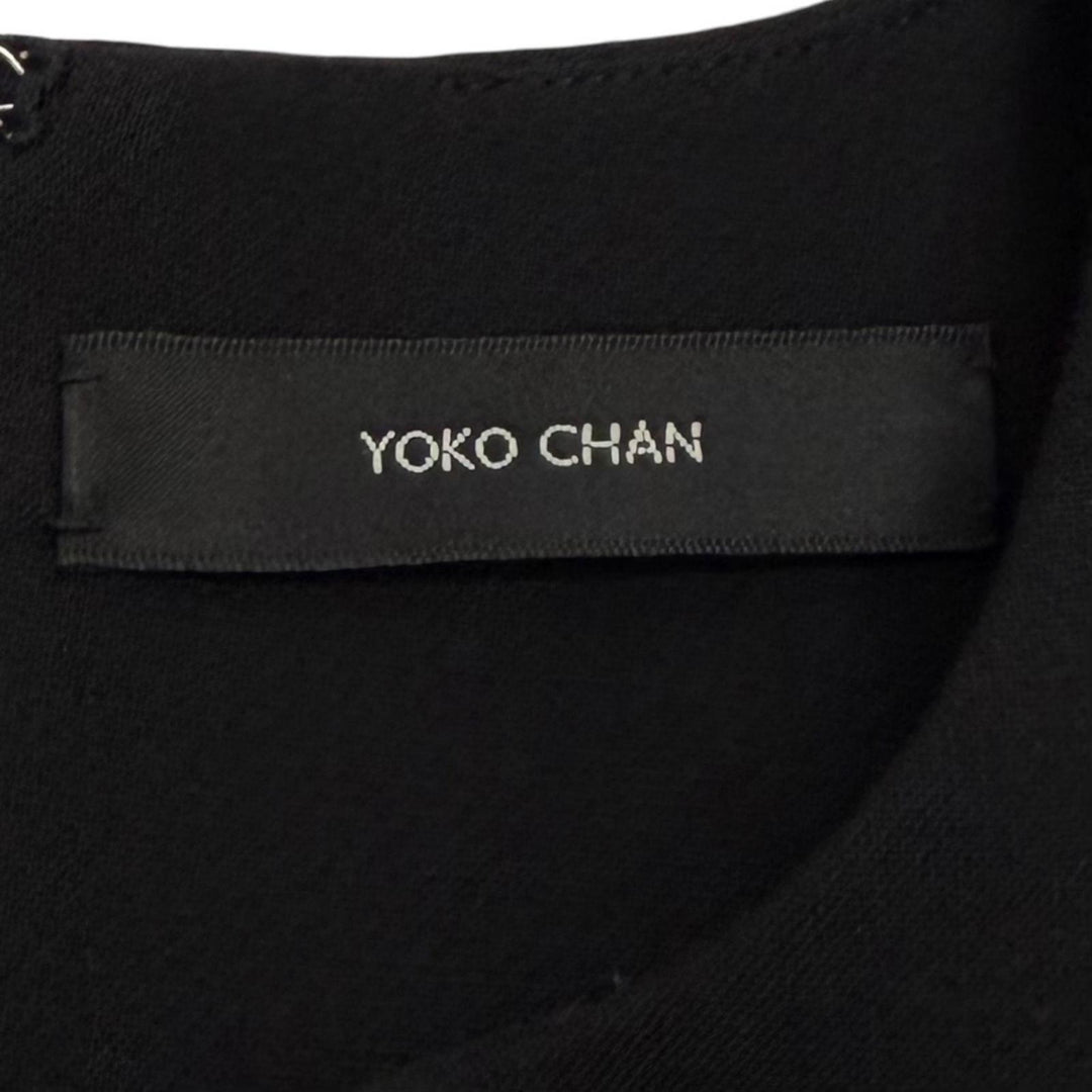 極美品★YOKO CHAN ヨーコチャン YCD-321-796 エコパール付 裾フリル ノースリーブ ワンピース ブラック 36 日本製 正規品 レディース