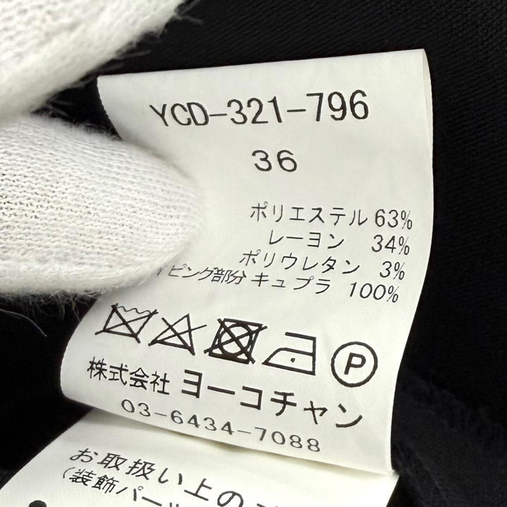 極美品★YOKO CHAN ヨーコチャン YCD-321-796 エコパール付 裾フリル ノースリーブ ワンピース ブラック 36 日本製 正規品 レディース