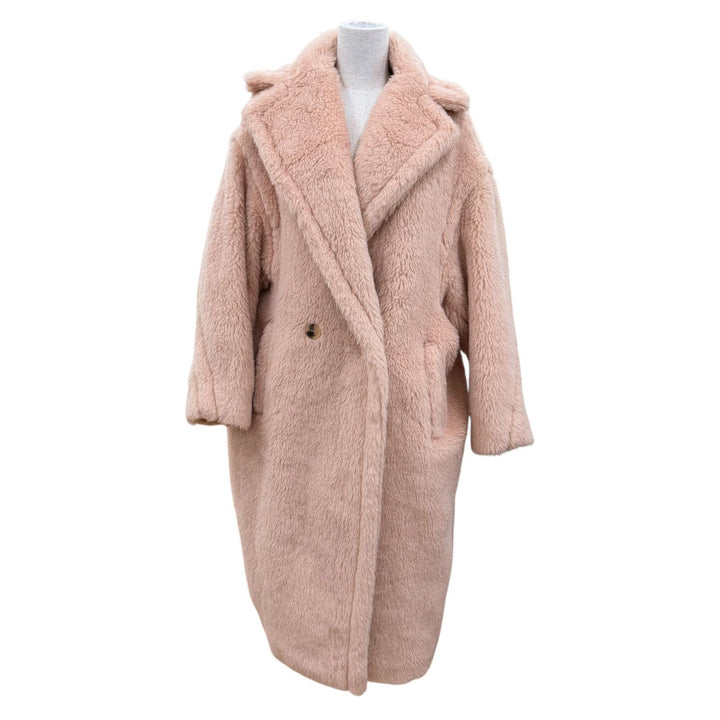 極美品☆Max Mara マックスマーラ 2023年製 テディベア アルパカ シルク混 ロング丈 コート ピンクベージュ XS イタリア製 正規品