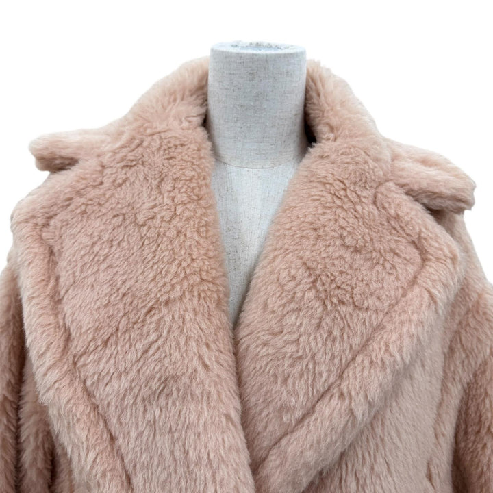 極美品☆Max Mara マックスマーラ 2023年製 テディベア アルパカ シルク混 ロング丈 コート ピンクベージュ XS イタリア製 正規品