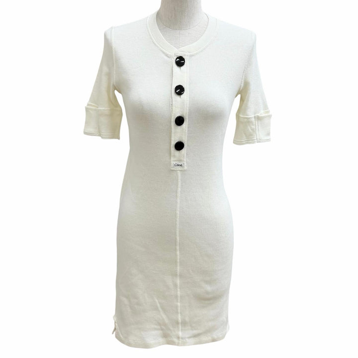 極美品★Chloe クロエ 26SS CH26UJR14089107S コットンジャージー製フィット ヘンリーミニドレス コットン100％ ワンピース S 正規品