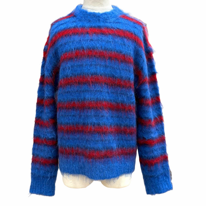 極美品▼MARNI マルニ GCMG0087Q0 モヘア ウール ボーダー柄 クルーネック ニット セーター ブルー レッド 46 イタリア製 正規品 メンズ