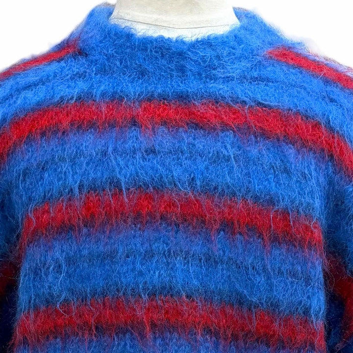 極美品▼MARNI マルニ GCMG0087Q0 モヘア ウール ボーダー柄 クルーネック ニット セーター ブルー レッド 46 イタリア製 正規品 メンズ