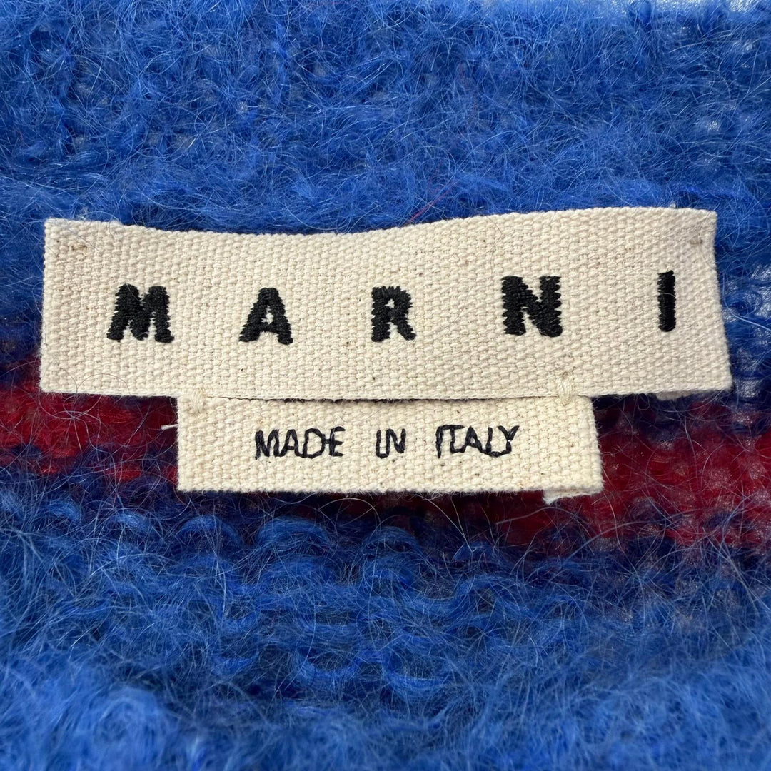 極美品▼MARNI マルニ GCMG0087Q0 モヘア ウール ボーダー柄 クルーネック ニット セーター ブルー レッド 46 イタリア製 正規品 メンズ